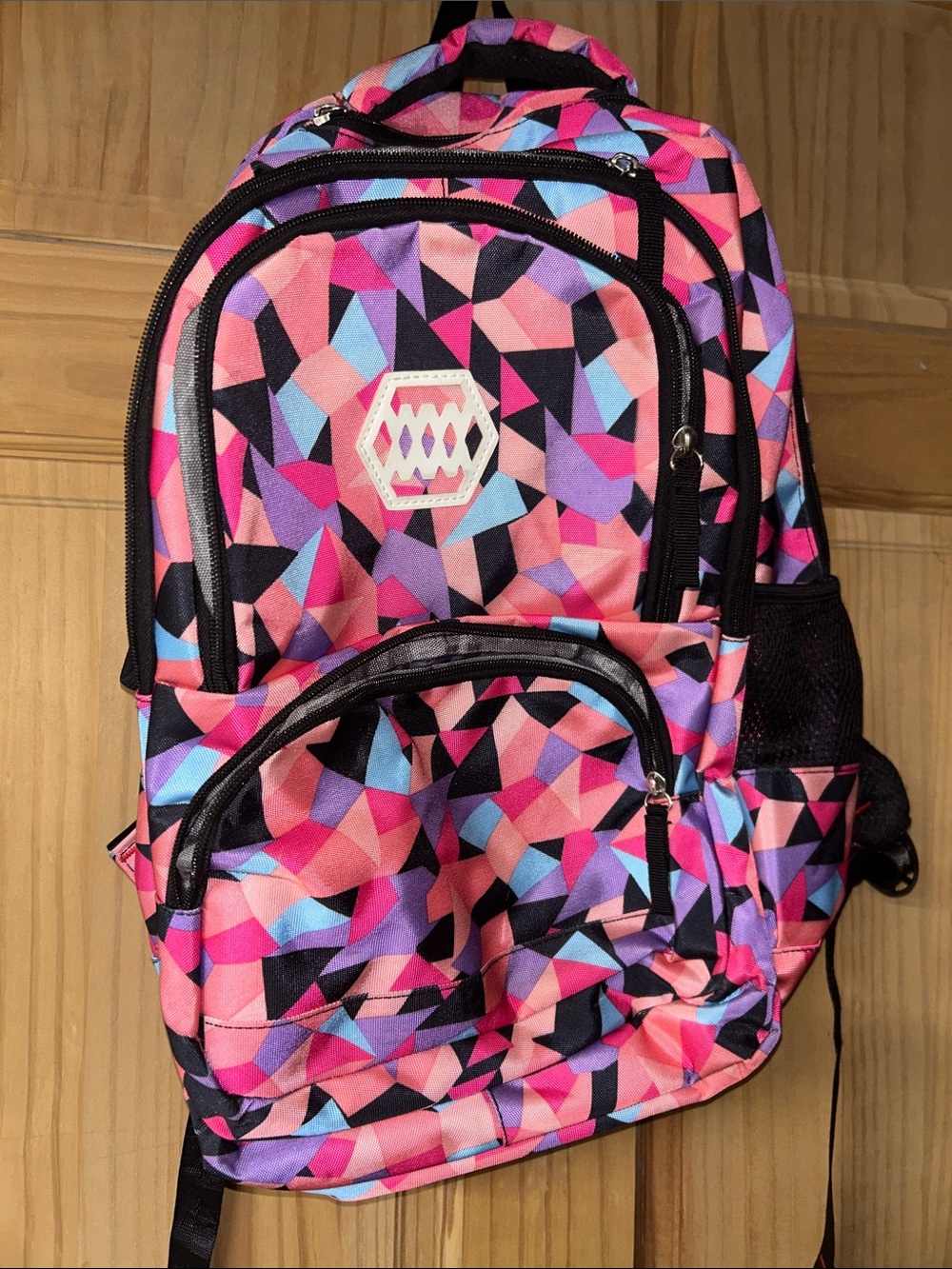 Colorful Geometric Print Backpack - Pink & Purple